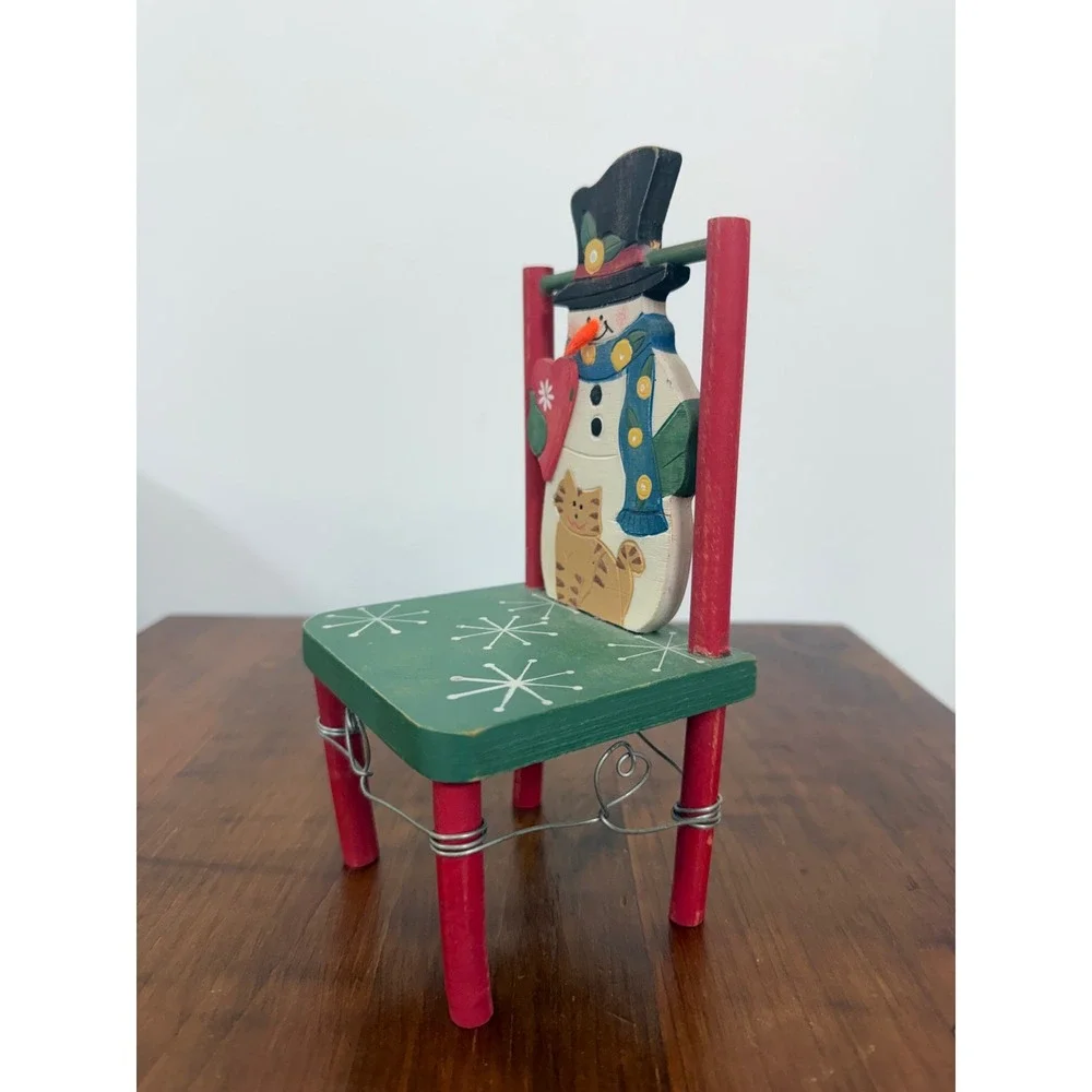 VTG Snowman Wooden Decorative hand painted Mini Chair Christmas Holiday Decor